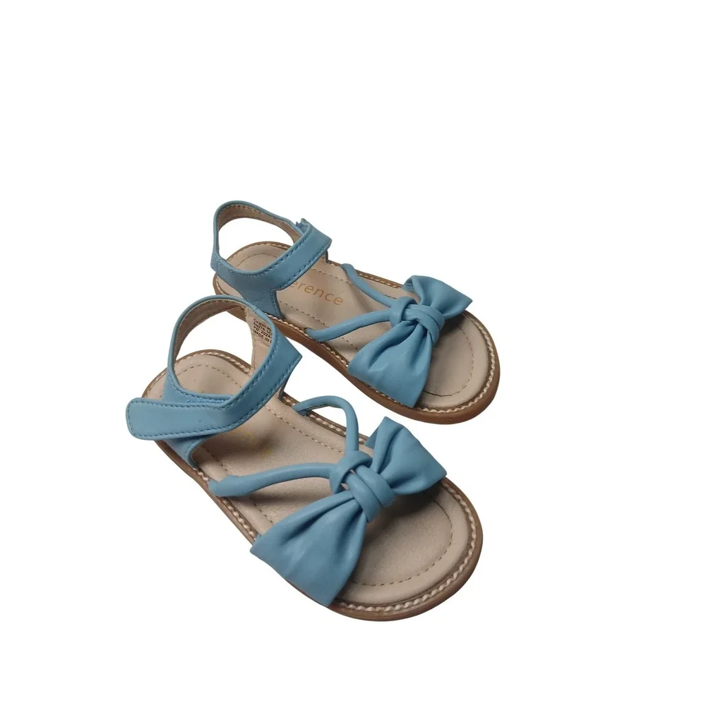 Kiderence Sandals Kids 8M Blue Strappy Bow Hook Loop CK930